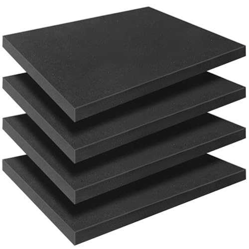 Black Polyurethane Foam Inserts for Cases, 4 Pcs 16 x 12 x 1 Inch, Cuttable Packing Padding for Tool Box, Camera, Crafts and Storage
