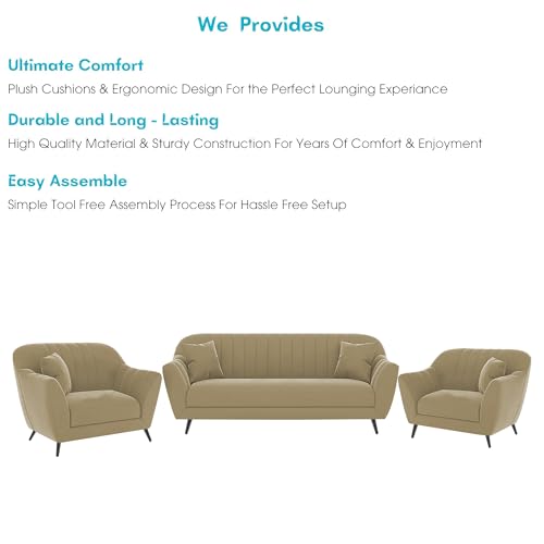 Image of Atticus 3+1+1 Seater Sofa Set for Living Room (Cream Colour) Premium Fabric Sofa