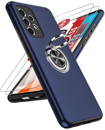 LeYi Hülle für Samsung Galaxy A53 5G mit 2 Panzerglas Schutzfolien Hybrid Schutzhülle Militär Standard Stoßfest Case Handy Hüllen Cover mit 360 Grad Ring Ständer für Samsung A53 5G Blau