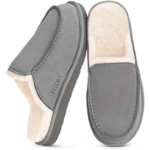 FITORY Men’s Faux Fur House Slippers,Slip on Cozy Winter Shoes for Indoor and Outdoor Size 7-14