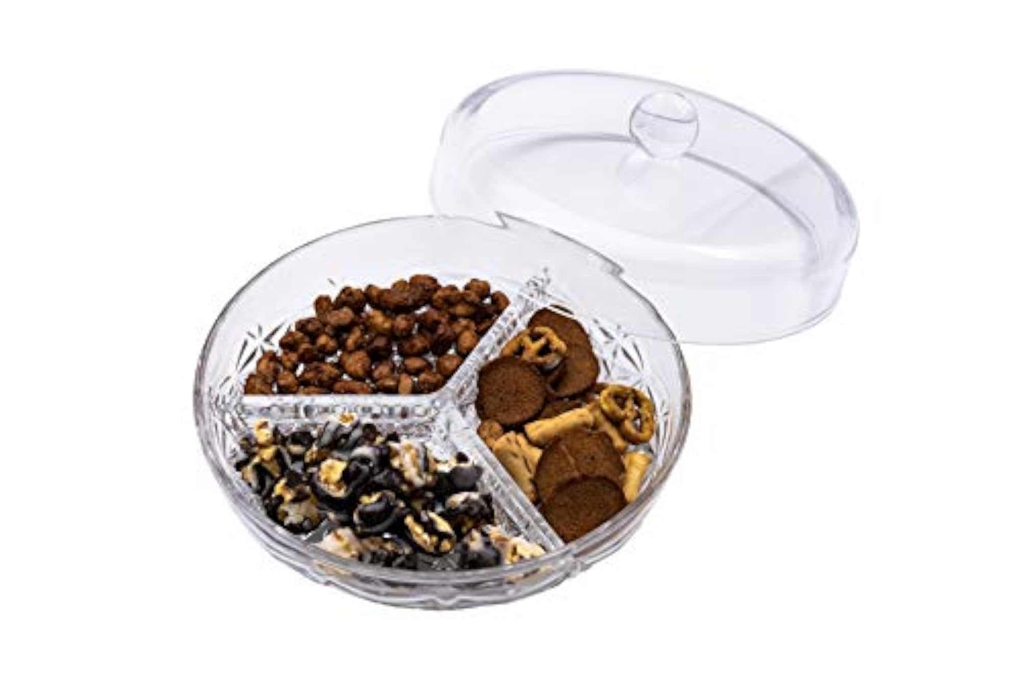 3-Section Round Snack and Condiment Tray With Cover
