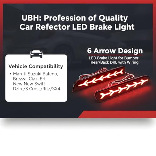 Image of Car Reflector LED Brake Light with 6 Arrow Design - Smoke Glass Rear Bumper Back DRL with Wiring | Waterproof, Shockproof & Dustproof (SMOKE GLASS) red light