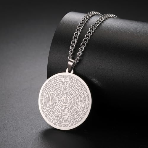 VASSAGO 99 Names of Allah Necklace Stainless Steel Asma-ul-Husna Pendant Arabic Necklace for Men Women Islamic muslim jewelry (silver) - Image 2