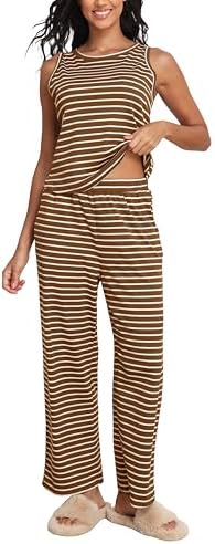 COCOMARTS Womens 2 Piece Lounge Sets Casual Striped Pajama Sets Sleeveless Tank Top and Wide Leg Pants Matching Outfits 2025