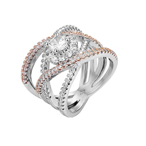 Lethez Women Rings Diamond Criss Cross Cylindrical Rings Wedding Engagement Bands Jewelry (Rose Gold, 7)