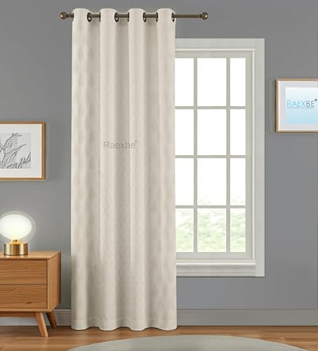 Image of Heavy Long Crush Floral Design Curtains | 5ft Premium Polyester Punching Coin Pattern Curtains for Living Room, Bedroom, Door & Window | Modern Cream Home Decor Screens | Set of 2 Pieces