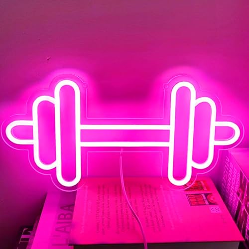 Letrero de neón para gimnasio, luz LED de neón con mancuernas para decoración de gimnasio en casa, letrero de neón rosa regulable para decoración de pared, decoración de gimnasio, letrero de neón