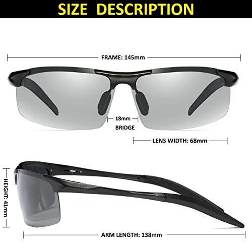 Image of Men's Fashion Polarized Photochromic Sunglasses for Day and Night,UV 400 Clear Vision for Driving Cycling Outdoor