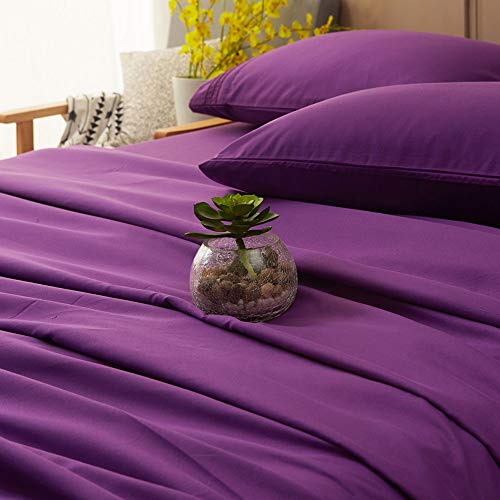 Image of SONORO KATE Bed Sheet Set Super Soft Microfiber 1800 Series Luxury Egyptian Sheets 16-Inch Deep Pocket Wrinkle and Hypoallergenic-4 Piece(King Purple)