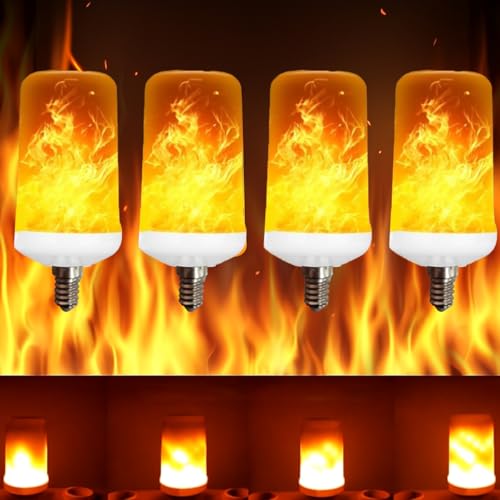 POCKETMAN Bombilla LED E14 8 W Lámpara Llama AC 85-265V Blanco Cálido 3 Modos de Iluminación con Detección de Gravedad Adecuado para la Decoración de Hogar, Jardín Fiesta (4 Piezas)