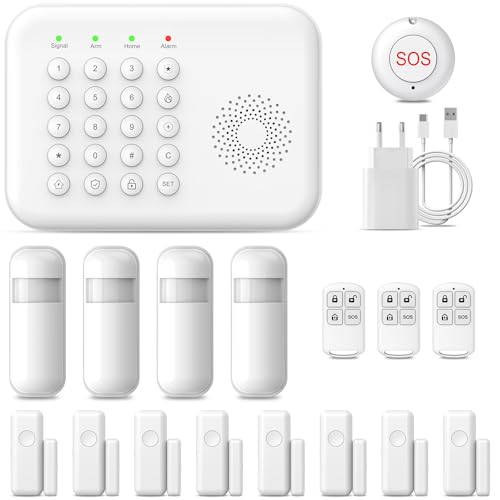 PGST GSM 4G+WLAN Alarmanlage Haus,Kein Vertrag Smart Komplettsysteme mit APP/SMS/Telefonanruf Alarm 17 Stück, Bewegungsmelder, Tür/Fenster Sensoren, Fernbedienungen,funktioniert mit Alexa