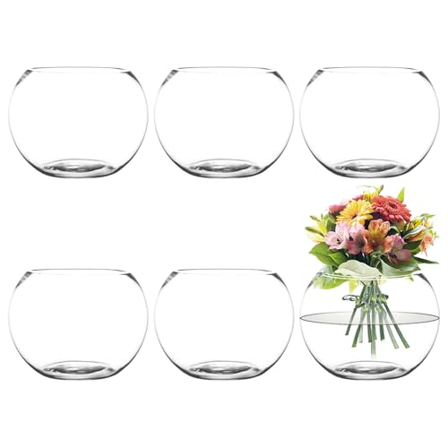 Image of 6 Pack Clear Bubble Bowl Glass Vase, 4.7 inch W x 3.7 inch H Fish Bowl Vase Round Candle Holders Clear Bubble Planter Terrarium Fish Bowl Flower Vases, Decorative Centerpieces for Wedding Home Decor
