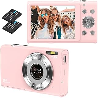Digital Camera, Autofocus Vlogging Camera HD 2.7K 48MP with 2.8" Large Screen, 16X Digital Zoom, Portable Mini Camera for Photography, Youtube Vlogging Camera for Kids,Adult,BeginnersPink