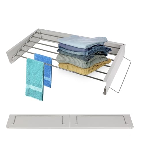 TWSOUL Wäscheständer, Wäscheständer Klappbar, Wäscheständer Ausziehbar, Wäscheleine, 25Kg Tragkraft Wand Wäscheständer mit Schrauben (80cm - White)