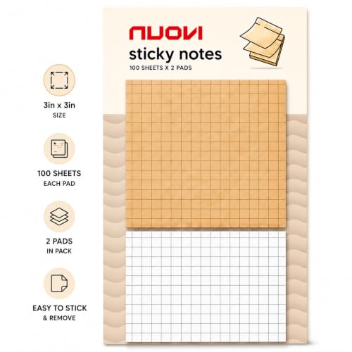 Image of Checkered Sticky Notes, 100 Sheets Each | Self Adhesive Notes, Reminders, Study, School & Organizing