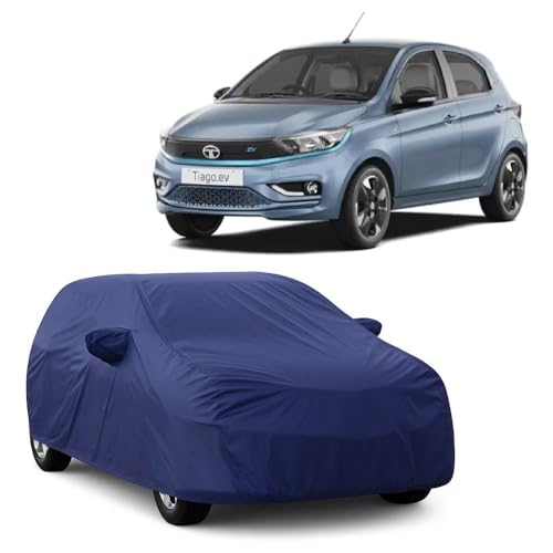 Image of Car Body Cover Compatible with Tata Tiago EV | Water, Dust & UV Protection | Mirror Pockets | Elastic Grip | Triple Stitch Tiago EV Car Cover (Blue)