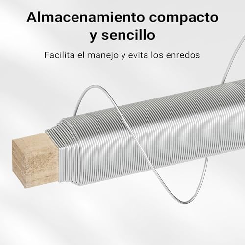 WilTec Alambre para Manualidades Ø 0,7 mm Aprox. 33 m Acero galvanizado Natural Hilo de Acero Flexible y Resistente Bobina de Madera para artesanías, Bricolaje, floristería, bisutería, jardinería - imagen 6