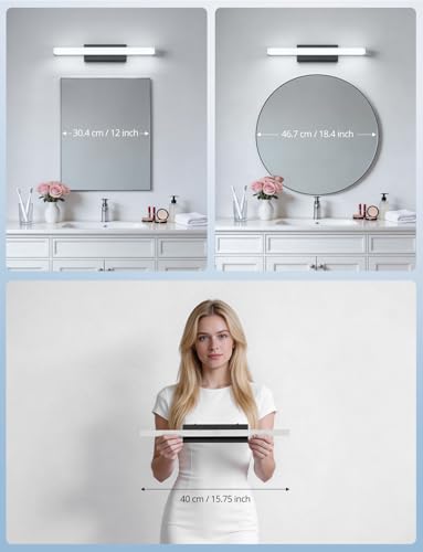 LED Spiegelleuchte Bad 40CM Spiegellampe Badezimmer Kaltweiß über Spiegel, 9W Spiegellampen IP44 Spiegelschrank Beleuchtung Leuchte Spiegelbeleuchtung Wandspiegel Lampe Bathroom Mirror Light Schwarz