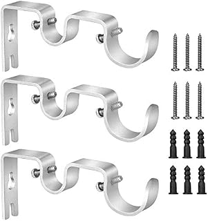 3 Pcs Curtain Rod Brackets, Irich Double Curtain Rod Holder with Heavy Duty Metal Curtain Pole Holder Bothway Decorate for Multiple Style Curtain (Silver)