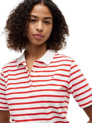 Tommy Hilfiger Women's 1985 Reg Pique Polo Ss Ww0Ww43224 S/S Polo, RED (Wide STRP Fire Red/Ecru), XL 3