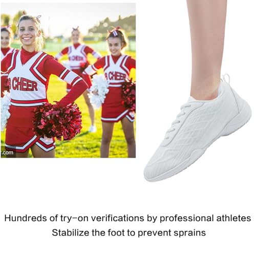 Image of White Cheer Shoes for Girls Womens Cheer Shoes Youth Girls Cheerleading Shoes Competition Gear Dance Tennis Sports Training Athletic Comfortable Flats Breathable Soft Kids Cheer Sneakers
