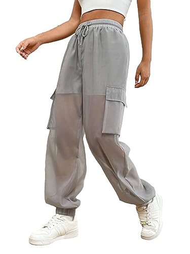 Amazon.com: OYOANGLE Women's Mesh Sheer Drawstring Waist Flap