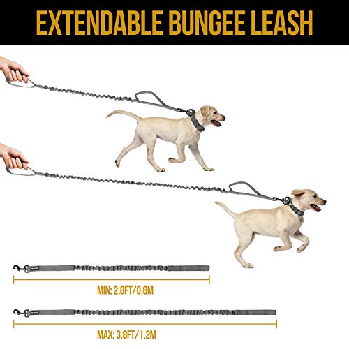 Onetigris Tactical Dog Training Leash Bungee Leash With 2 Control Handle Quick Release Nylon Leads Rope(Grey) #TOP2