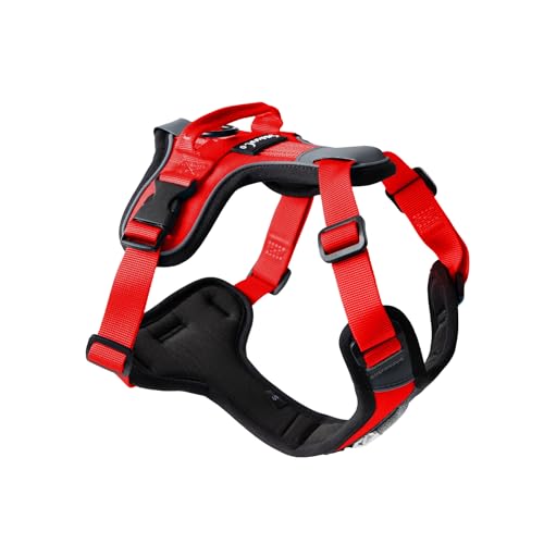 ShawnCo Basecamp Dog Harness, No-Pull Pet Vest with 3 Leash Clips, Padded, Reflective, Lightweight and Adjustable Harness with Handle for Small, Medium and Large Dogs (Mustang Red, L)