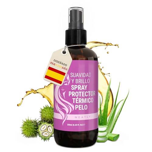 Neatly® Spray Protector Termico Pelo - Con Keratina y Aceite de Ricino - 250ml - Protector de Calor para el Pelo Seco, Dañado y Encrespado - Spray Nutritivo para más Suavidad y Brillo Natural