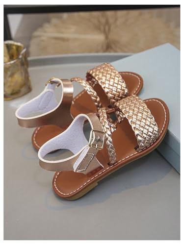 Image of GORGLITTER Girl's Leather Ankle Strap Flat Sandals Dressy Braided Round Open Toe Summer Vacation Beach Cute Sandals 2025
