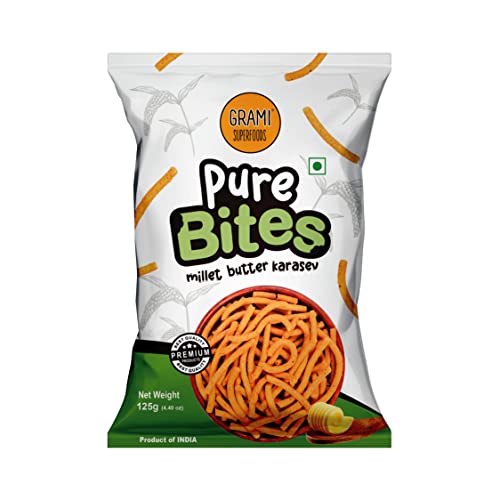 Image of Grami Superfoods Pure Bites Millet Butter Karasev - Pack of 4 (500g) | Healthy Indian Snacks | Millet Snacks | No Maida | No Preservative | High Protein & Fiber Snack | Low GI | Healthy Namkeen For Kids & Adults | Weight Loss Namkeen | Sugar Free | Diabetic Friendly Namkeen