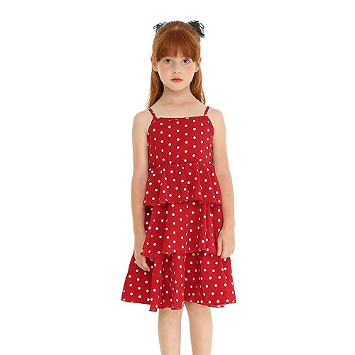 LittleSpring Girls Summer Polka Dot Spaghetti Strap Tiered Dress4