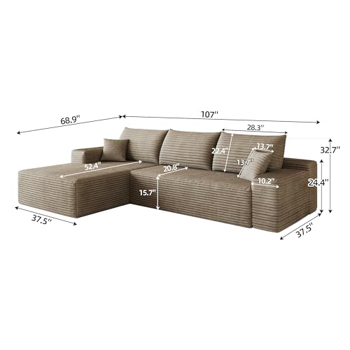 Image of 107 inch Cloud Sectional Sofa Boneless Couches with Chase
