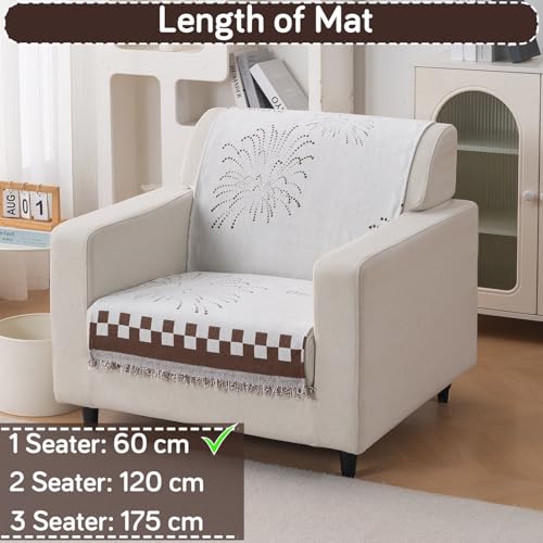Image of HOKIPO Serene Abode Sofa Cover 1 Seater, 180x60 cm, Brown Dot Burst