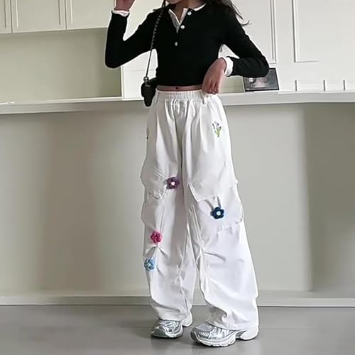 Girls Baggy Sweatpants Cargo Wide Leg Elastic Waist Pink Y2K Athletic Joggers Dance Running (White, 15-16 Years)3