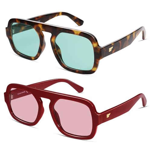 Image of VANLINKER Retro Square Aviator Sunglasses for Women Men 70s Vintage Style Trendy Flat Top Rectangle Sun Glasses VL9826