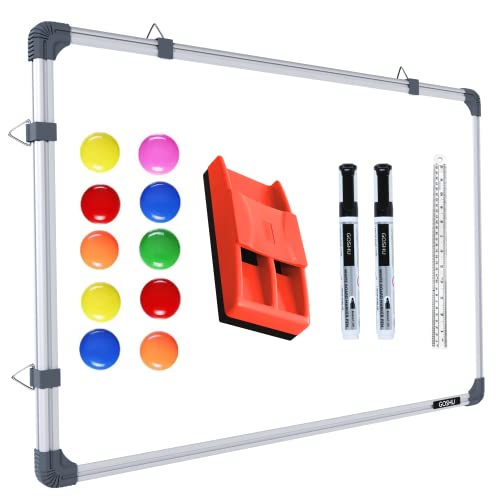 Image of GOSHU Magnetic White Board 2 feet x3 feet Dry Erase whiteboard Includes 10 Magnets, 1 Duster, 2 Marker and 1 30cm Scale (2x3 feet + Pack of 14 Items)