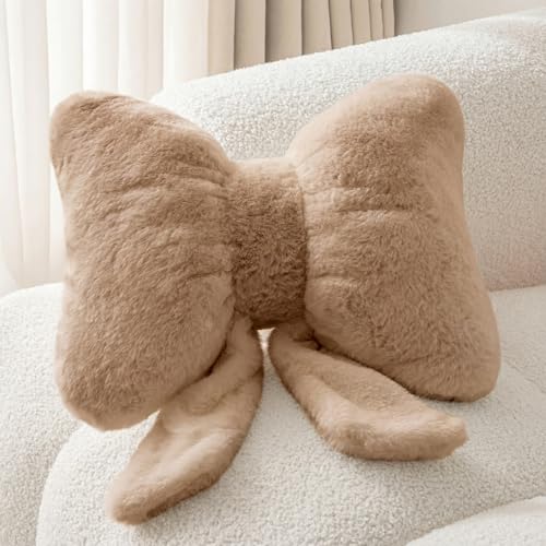Image of Bow Pillow Cute Room Decor Throw Pillows Butterfly Shaped Decorative Cute Pillows for Bed Sofa Cute Home Decorr,Coffee 10 * 8inch