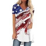 YOPLANET American Flag Womens Long Tunic Tops to Wear with Leggings,Fourth of July Outfits USA Patri
