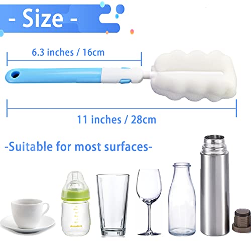 Flaschenbürste Schwamm Tasse Bürste Set mit 4 Ersatzbürstenkopf Tragbare Lange Griff Wasserflasche Reiniger Bürste, für Babyflaschen Isolierflaschen (4 Bürsten + 4 Köpfe)