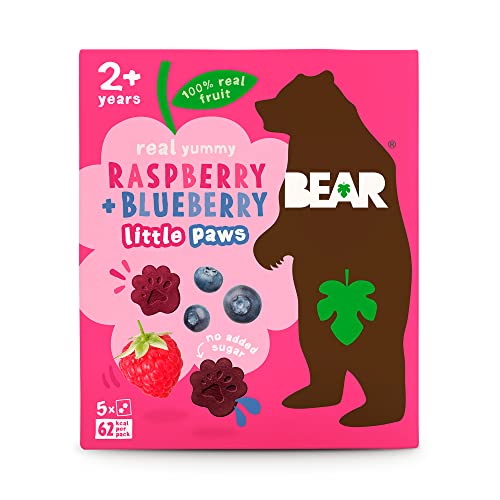 BEAR Raspberry & Blueberry Paws - Delicious Real Fruit - Suitable for 2+ years - Healthy - 20g - 4 x 5 Packs (Pack of 20)