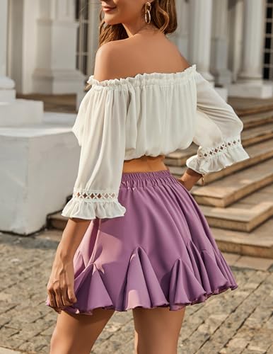 Image of Avidlove Women's Pleated Skirt Boho Ruffle Flowy Mini Skirts High Waisted Flared Skater Skirt Basic Outfits