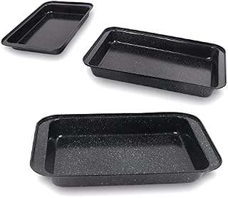 Imarcado Non Stick Baking Trays Set of 3 Pieces, Carbon Black Steel Used As Roasting Trays, Oven Trays, Cooking Tray for Oven, Rousting Tin Non Stick Dishwasher Safe