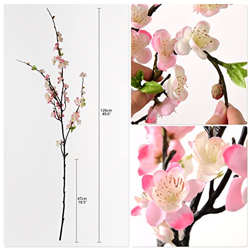 florisso Cherry Blossom Branches, Long Stem Artificial Flowers for Tall Vase, 47" Faux Plum Blossoms for Home Living Room Indoor Office Wedding Garden Decoration (4PCS, Pink) - Thumbnail 3