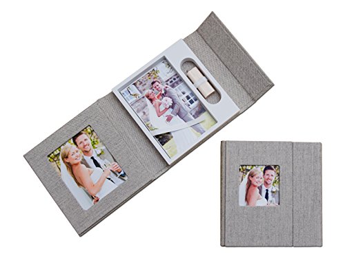 Bruiloft USB-case met fotodoos. Linnen grijs