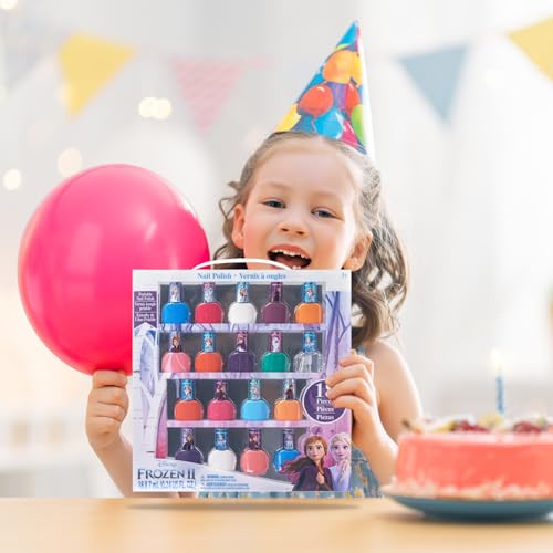 18-teiliges Set mit Nagellack für Kinder, wasserbasiert, schnell trocknend und abziehbar, perfekt für Partys und Pyjamapartys, für Kinder ab 3 Jahren, von Townley Girl (Disney Frozen)