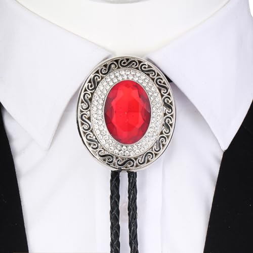 Image of GelConnie Bolo Tie for Men Women Western Cowboy Turquoise Leather Necktie | Natural Stone Bolo Tie Necklace for Women Rodeo Cowboy Leather Necktie Native American Western Cowgirl Ties Adjustable Cord