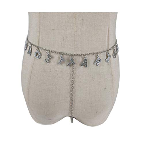 Rhinestone Constellation Sagittarius Letter Belly Chain Body Jewelry Metal Waist Chain Belt Lower Back Chain Crystal G-String Thong for Women (Sagittarius)