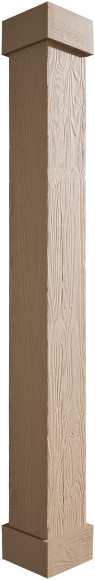 Ekena Millwork COLUSD08X108STUF Sand Blasted Endurathane Faux Wood Non-Tapered Square Column Wrap w/Standard Capital & Base Rustic Columns, 8"W x 9'H