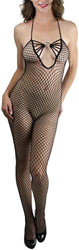 Image of ToBeInStyle Women's Bodystocking Crotchless Peek-A-Boo Fishnet Lace Bodysuit